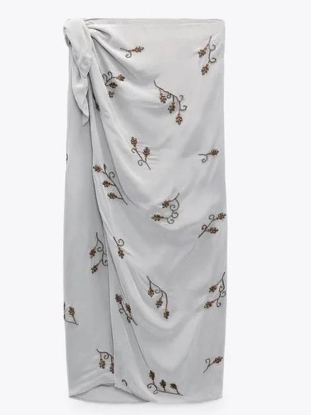 Limited Edition Zara Light Gray Wrap Skirt with Embriodery